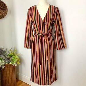 NEW Anthropologie Numph Colorful Striped Wrap Midi Dress NWT EU 36 38